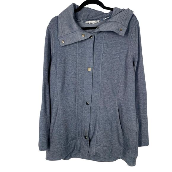 Free Country, Size XXL, Blue Snap Jacket Sweatshirt, Pockets, Flattering Seams - Picture 1 of 7